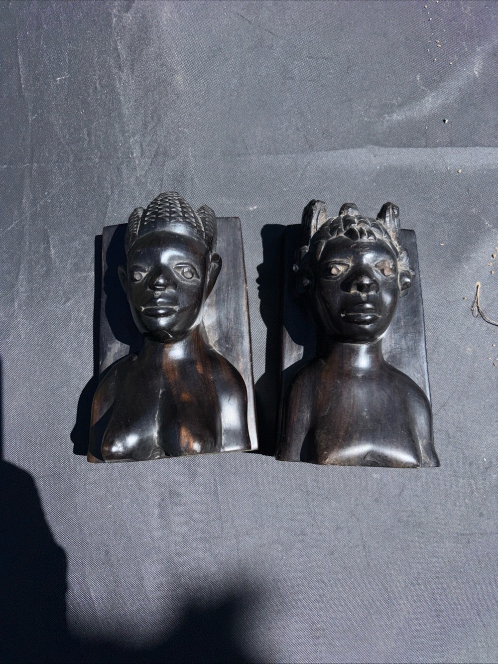 Hand-Carved Ebony African Bust Bookends - Pair - Picture 2 of 6